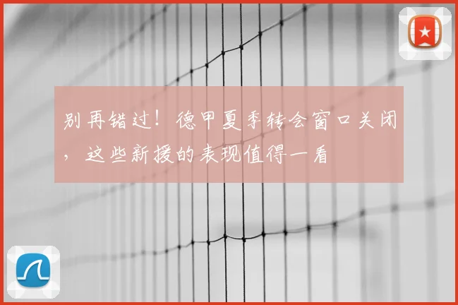 别再错过！德甲夏季转会窗口关闭，这些新援的表现值得一看